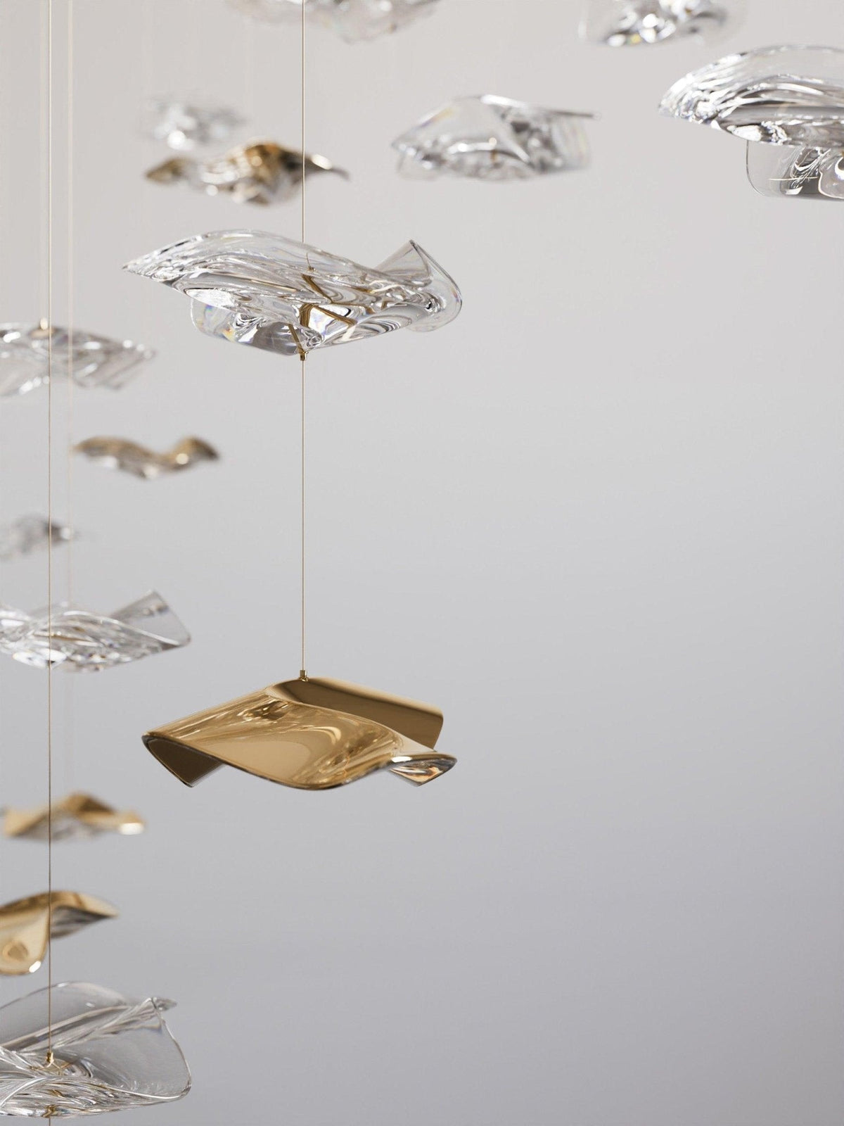 Grande lampadario a foglie di cristallo Nephele — Rosone 210x80cm, onde a cascata