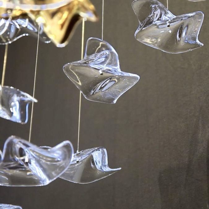 Grande lampadario a foglie di cristallo Nephele — Rosone 210x80cm, onde a cascata