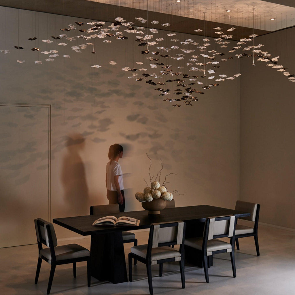 Grande lampadario a foglie di cristallo Nephele — Rosone 210x80cm, onde a cascata