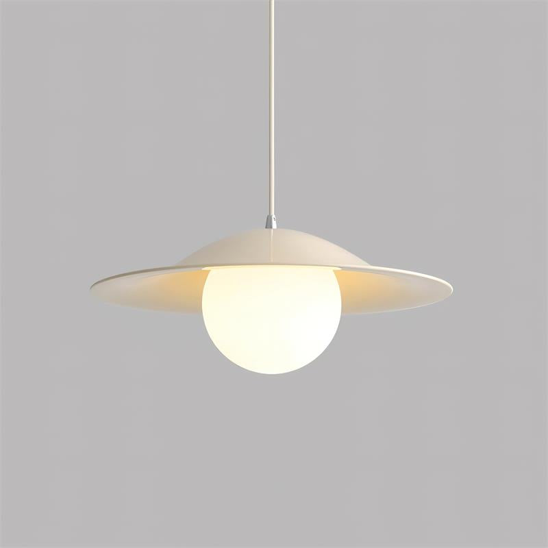 Opilo pendellampe i metall og glass — 35cm diameter, E14-sokkel, dimbar, lysegrønn beige med hvitt treåremønster
