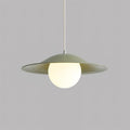 Opilo pendellampe i metall og glass — 35cm diameter, E14-sokkel, dimbar, lysegrønn beige med hvitt treåremønster