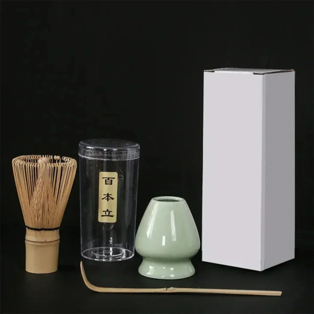Ensemble d'outils pour cérémonie du thé japonaise – Fouet à matcha élégant, pinceau pour mélanger et support avec 3 cuillères à thé