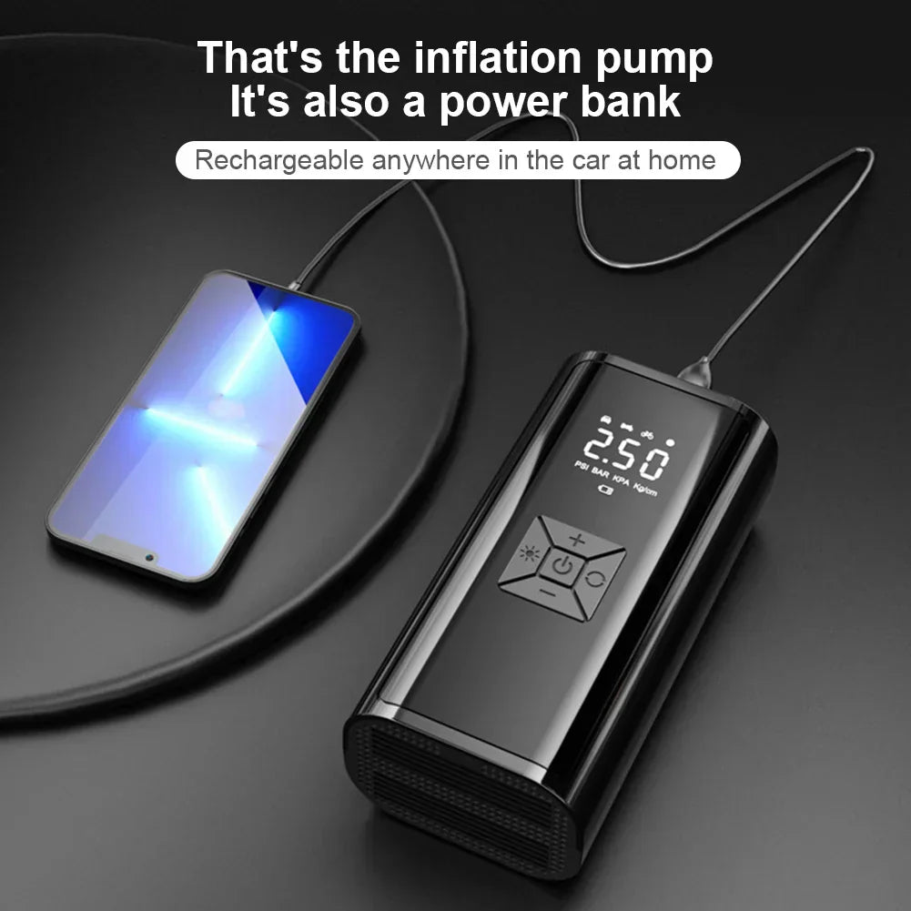 120W Přenosný vzduchový kompresor bezdrátový/kabelový nafukovač, přenosný nafukovač pneumatik pro auto, kolo, míče – digitální displej, 150PSI, baterie 2000mAh