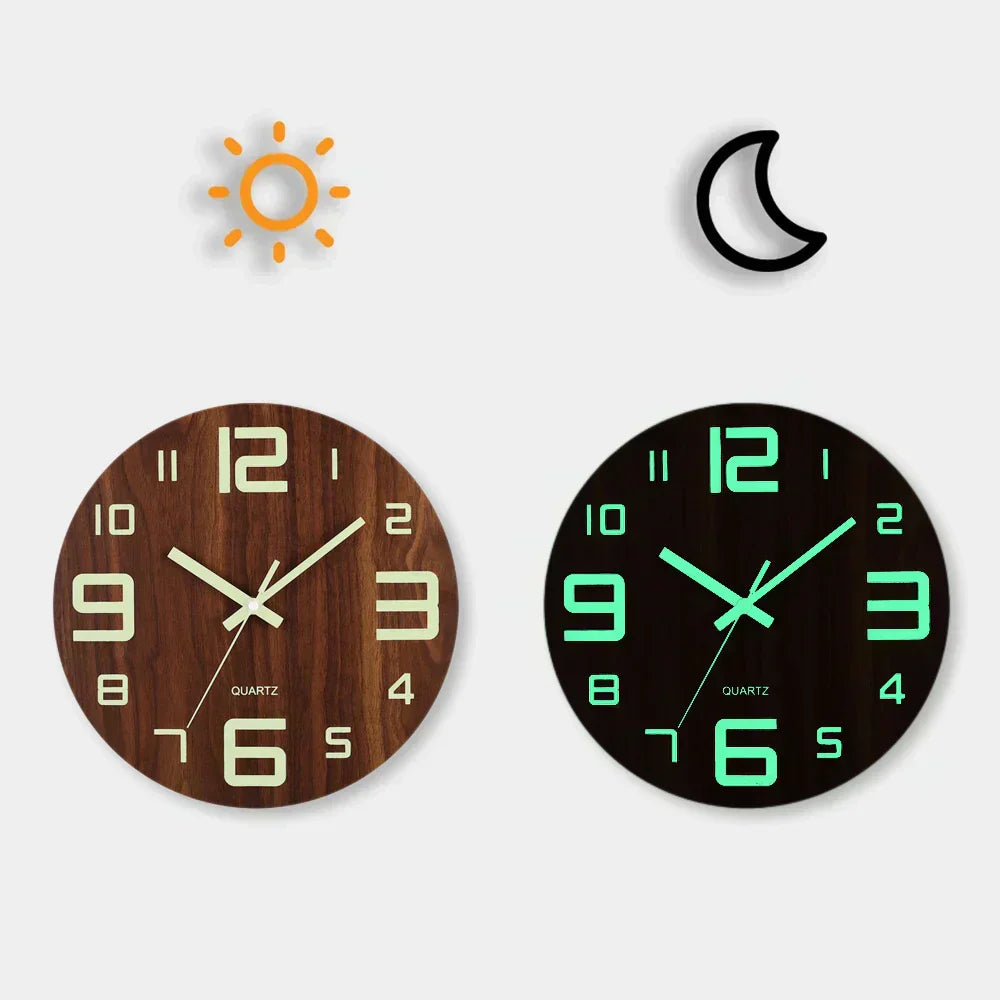 Reloj de Pared de Madera Silencioso y Luminoso