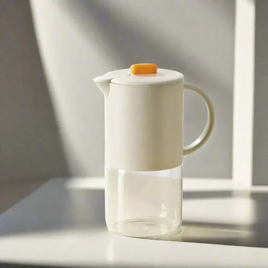 Bærbar, gjennomsiktig vannkanne i glass med håndtak – et stilig kjøkkenprodukt for brygging av kaffe og te