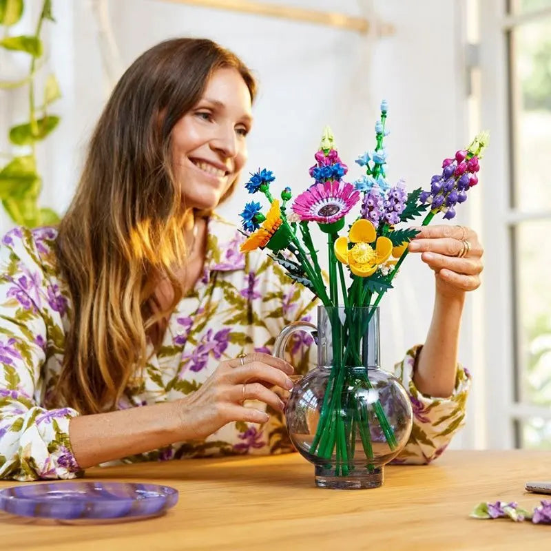 Blumen Lego Strauß Dekorationsset – Romantische Rose Künstliche Blume Erwachsene Pflanzenset (Valentinstagsgeschenk)