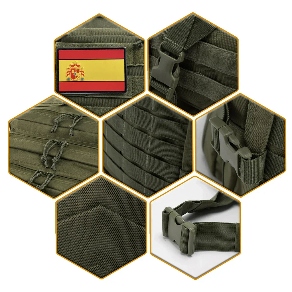 45升战术背包男女通用 – MOLLE日用背包，适合狩猎、钓鱼、徒步、远足与生存 – 大容量户外背包，带杯架