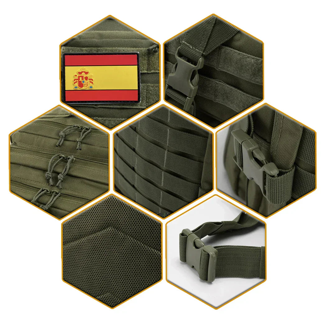 45升战术背包男女通用 – MOLLE日用背包，适合狩猎、钓鱼、徒步、远足与生存 – 大容量户外背包，带杯架