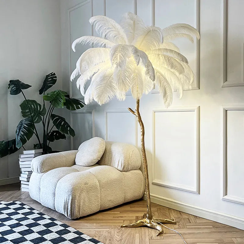 LuxeQuill Ostrich Feather Floor Lamp For Living Room