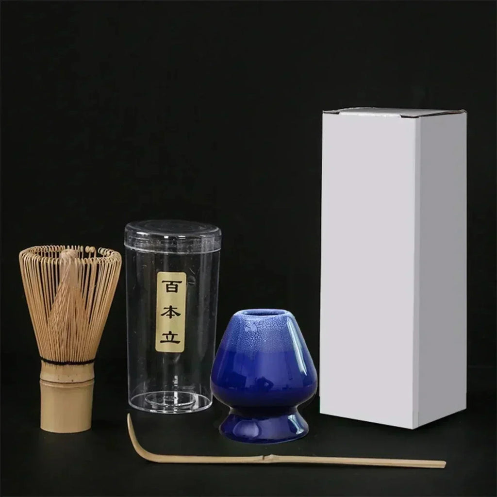 Ensemble d'outils pour cérémonie du thé japonaise – Fouet à matcha élégant, pinceau pour mélanger et support avec 3 cuillères à thé