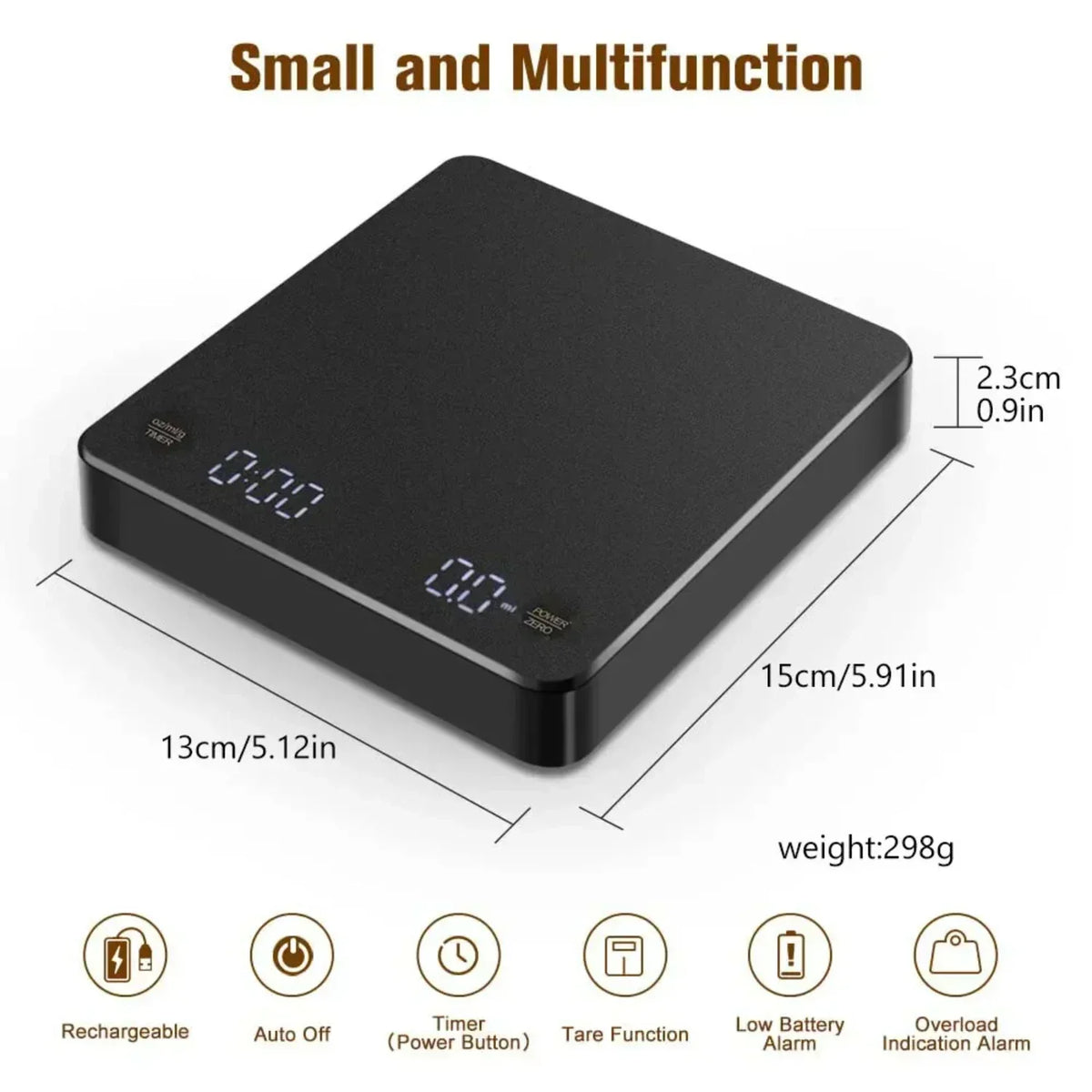 ميزان قهوة رقمي USB عالي الدقة مع مؤقت وشاشة LED - قياس فائق الدقة حتى 0.1 غرام للإسبريسو والاستخدام في المطبخ