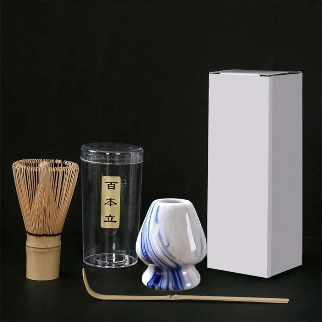 Ensemble d'outils pour cérémonie du thé japonaise – Fouet à matcha élégant, pinceau pour mélanger et support avec 3 cuillères à thé