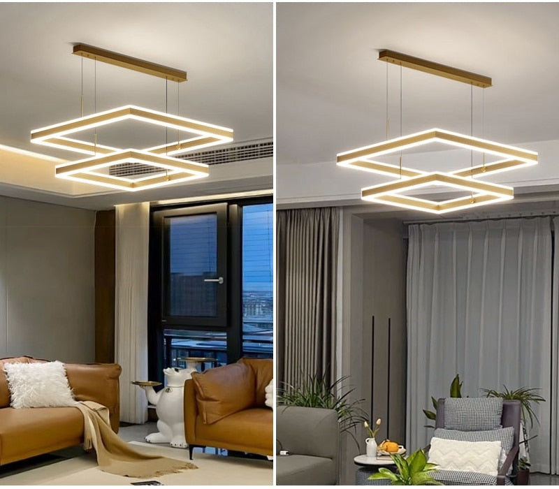 YLK Kare - Lampu gantung LED moden untuk ruang tamu reka bentuk segi empat mewah