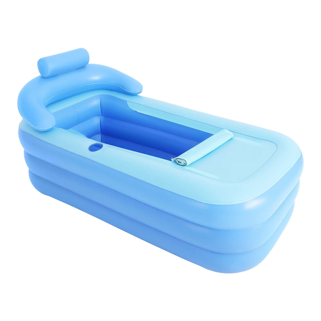 Cadă gonflabilă pliabilă - PVC - Capac cu fermoar și saltea cu bule - 160x84x64cm - Albastru