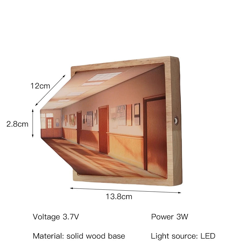 Aurora 3D noční světlo s viděním bez brýlí Dřevěná nástěnná lampa pro výzdobu obývacího pokoje