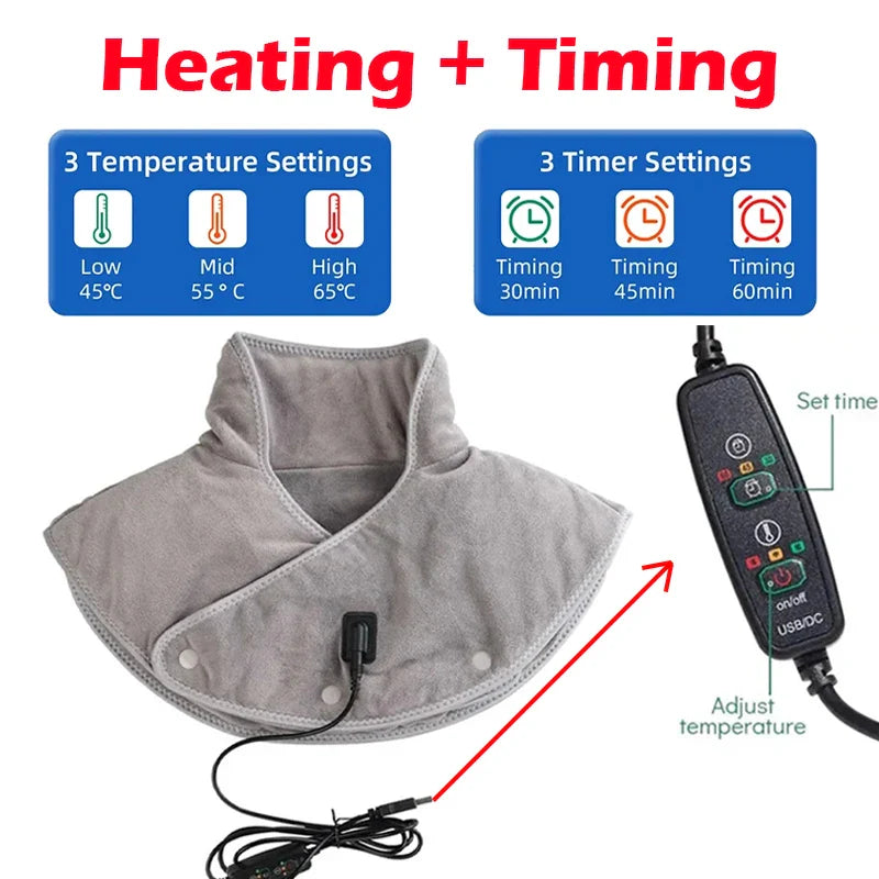 Vyhřívaný masážní přístroj na krk a ramena - USB 5V - 3 nastavení teploty 45-55°C - automatické vypnutí po 30-60 minutách