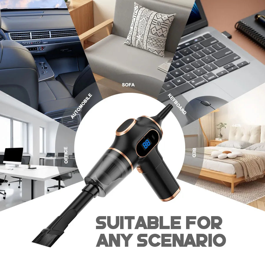Aspirator portabil pentru mașină - Reîncărcabil prin USB - Filtru lavabil - Pentru mașină, casă și birou - Negru și albastru