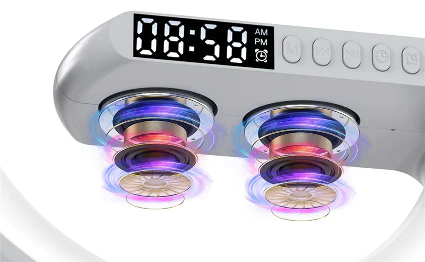 Smart väckarklocka - Bluetooth-högtalare - 15W trådlös laddare - RGB stämningsljus - Vit och svart