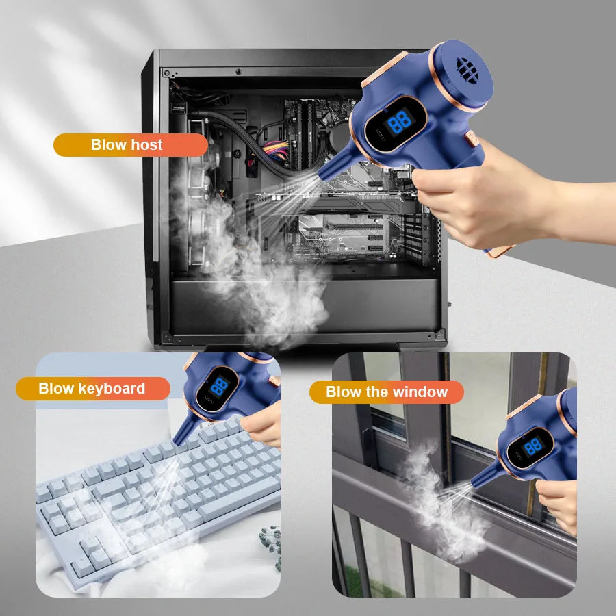 Aspirator portabil pentru mașină - Reîncărcabil prin USB - Filtru lavabil - Pentru mașină, casă și birou - Negru și albastru