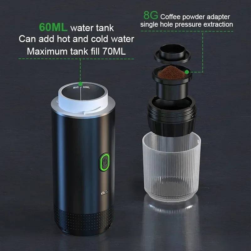 Přenosný espresso kávovar – do auta i domů – adaptér na 8 g – nerezová ocel – 4 barvy