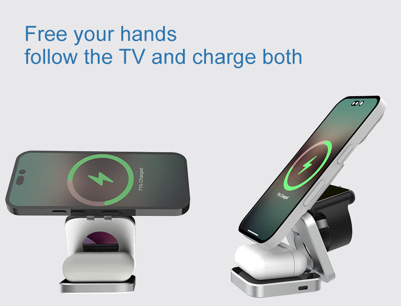 磁性折叠快速无线充电器 三合一 适用于苹果手机、无线耳机和智能手表