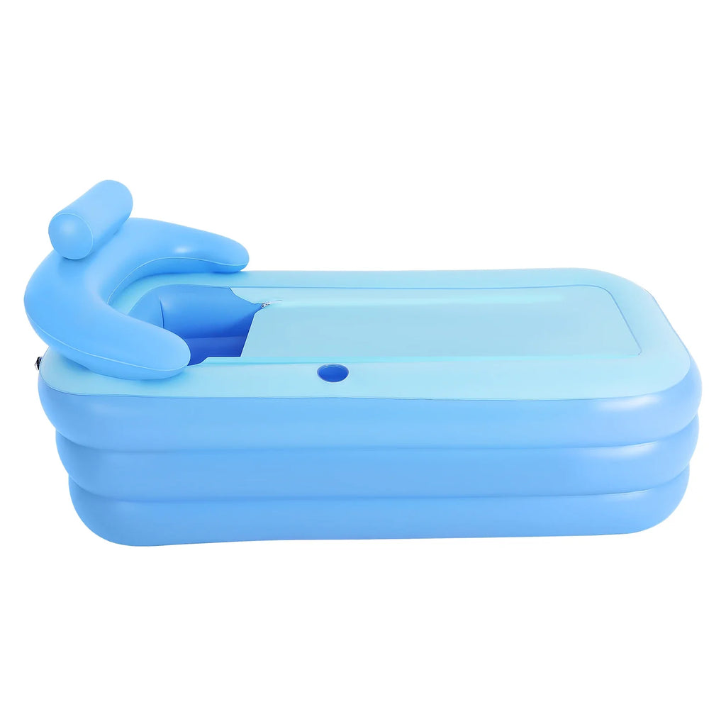 Cadă gonflabilă pliabilă - PVC - Capac cu fermoar și saltea cu bule - 160x84x64cm - Albastru