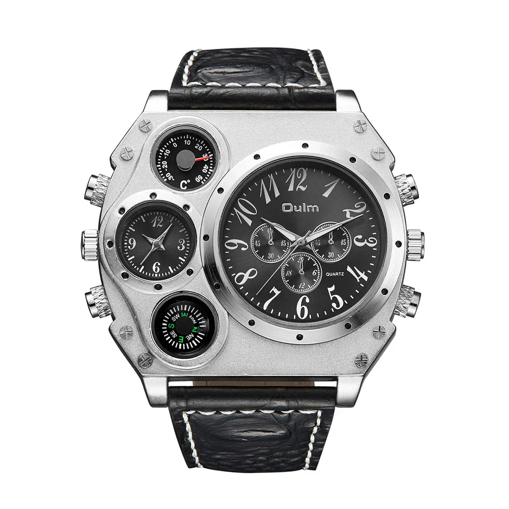 Montre militaire pour homme Oulm Titan – Montre-bracelet sportive à quartz multi-fuseaux horaires avec cadran surdimensionné