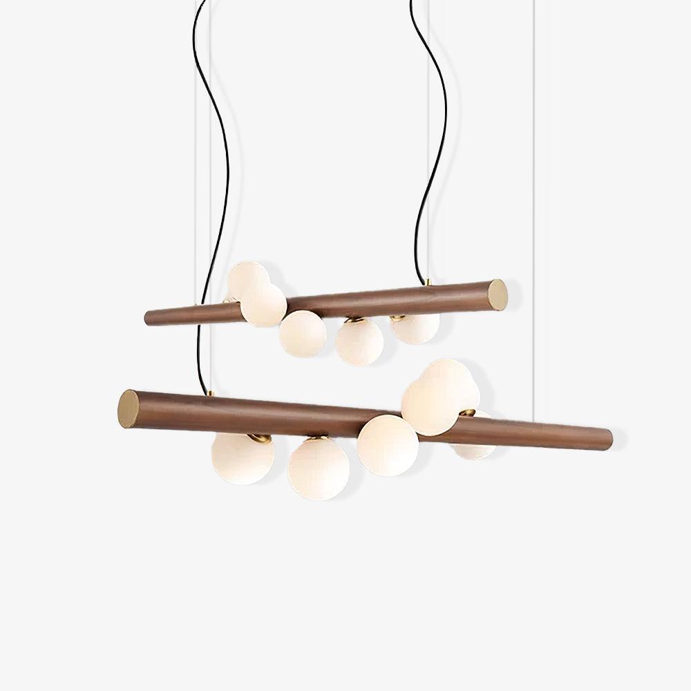 Contemporary Scandinavian Wooden Pendant Light — Linear Staggered Globes