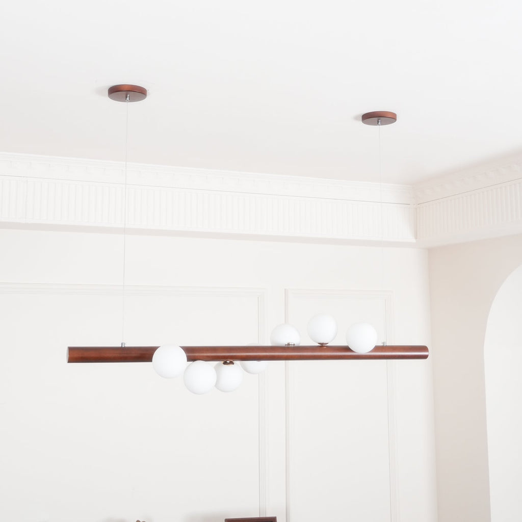 Contemporary Scandinavian Wooden Pendant Light — Linear Staggered Globes
