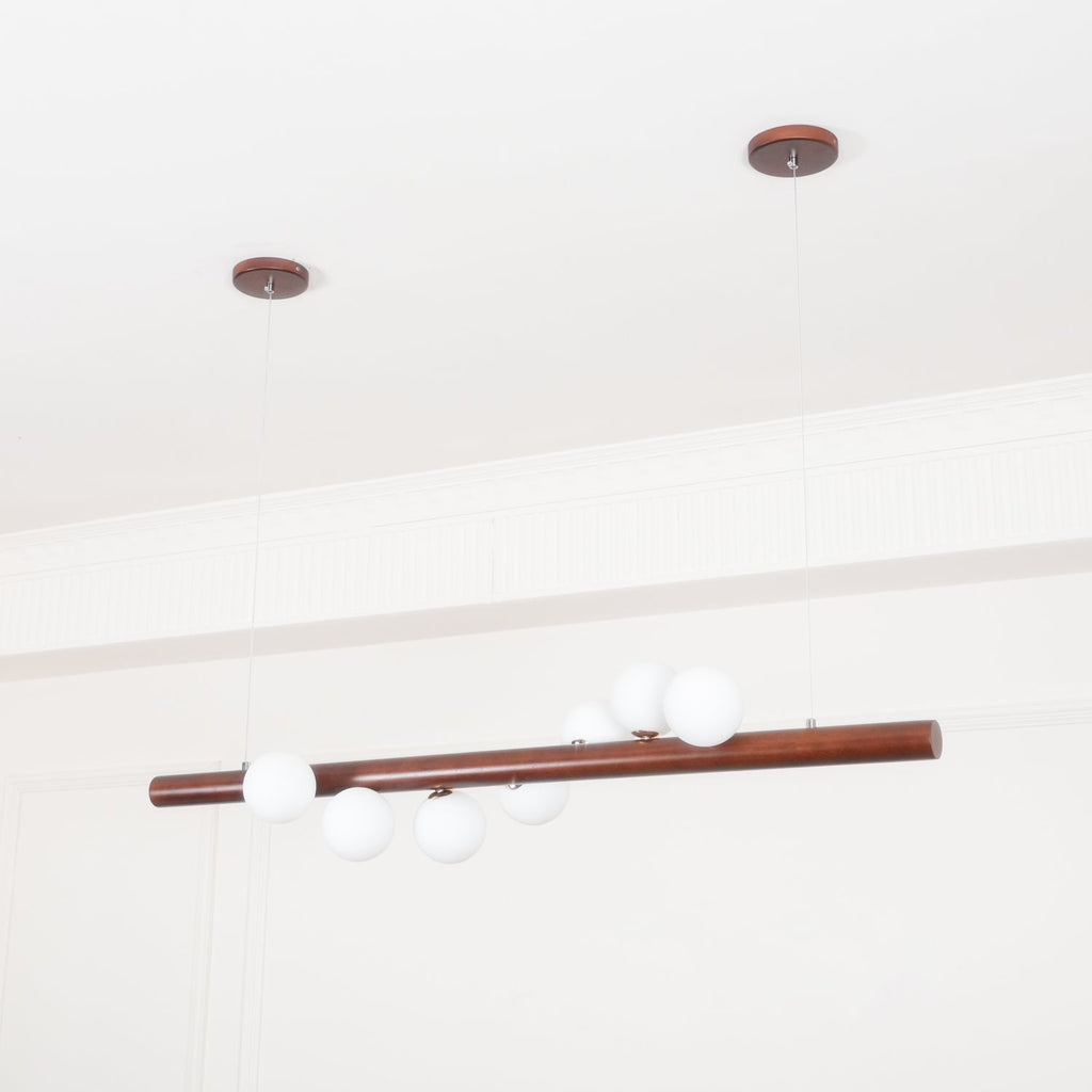 Contemporary Scandinavian Wooden Pendant Light — Linear Staggered Globes