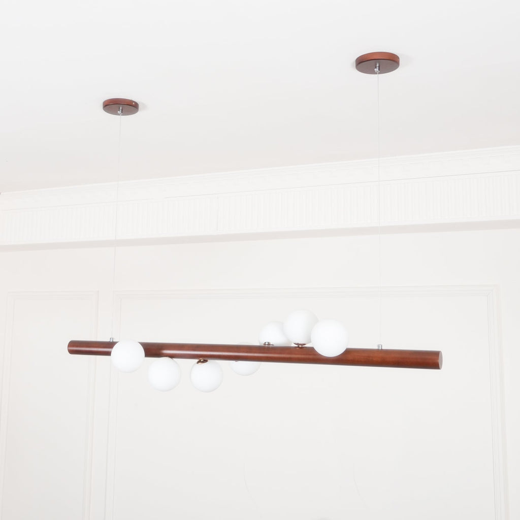 Contemporary Scandinavian Wooden Pendant Light — Linear Staggered Globes