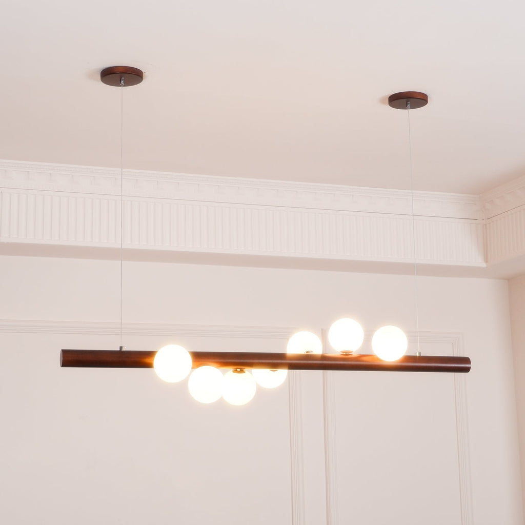 Contemporary Scandinavian Wooden Pendant Light — Linear Staggered Globes