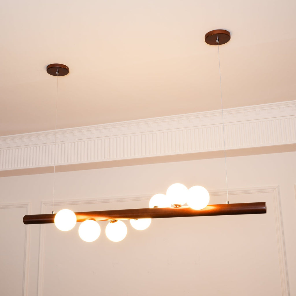 Contemporary Scandinavian Wooden Pendant Light — Linear Staggered Globes