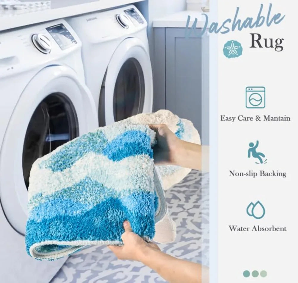 蔚蓝漂流海浪绒面地毯 柔软防滑地垫