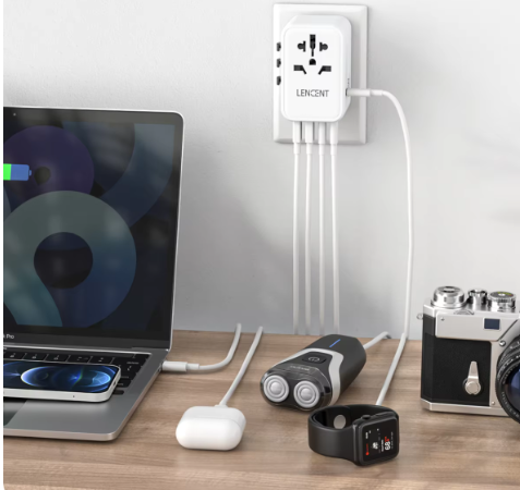 LENCENT 65W GaN putni adapter – brzo punjenje, EU/US/UK/AU utikač