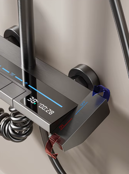 Sara Luxe sustav za kišnu tuš kabinu - sivi digitalni zaslon s tipkom u obliku klavira i ambijentalnim svjetlom