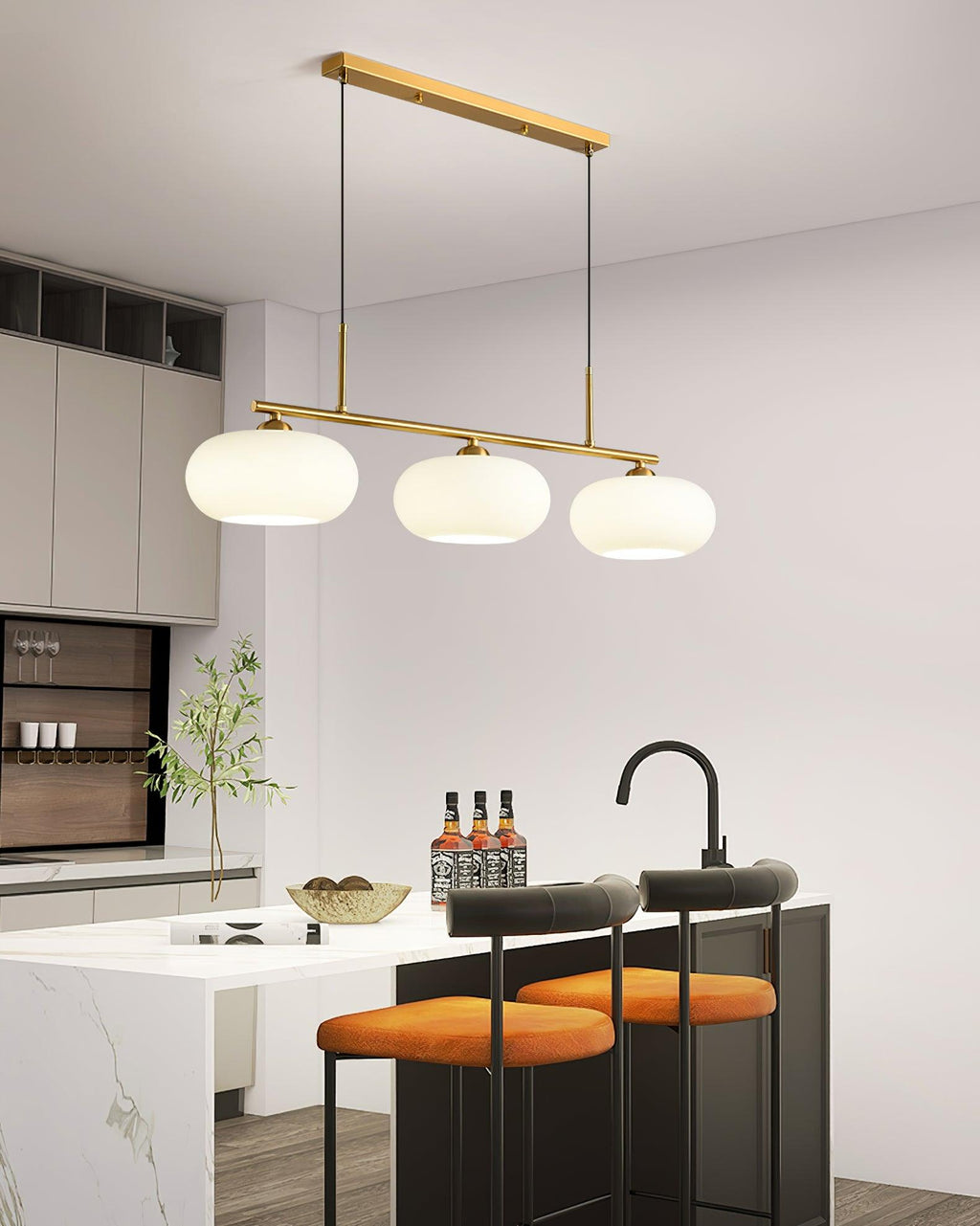 Sculptural 3-Light Adjustable Height Pendant Light