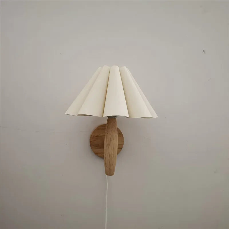Lyren Nordic Wood Wall Sconce With Pleated Shade Glow