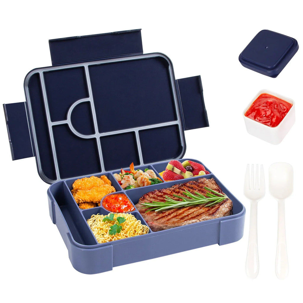 Portapranzo da 1330 ml con 7 scomparti — a tenuta stagna, adatto al microonde + posate