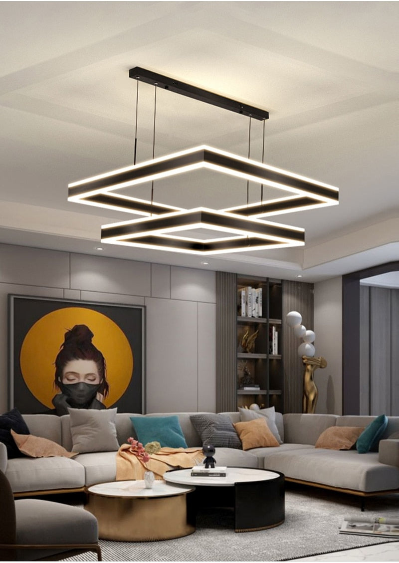 YLK Kare - Lampu gantung LED moden untuk ruang tamu reka bentuk segi empat mewah