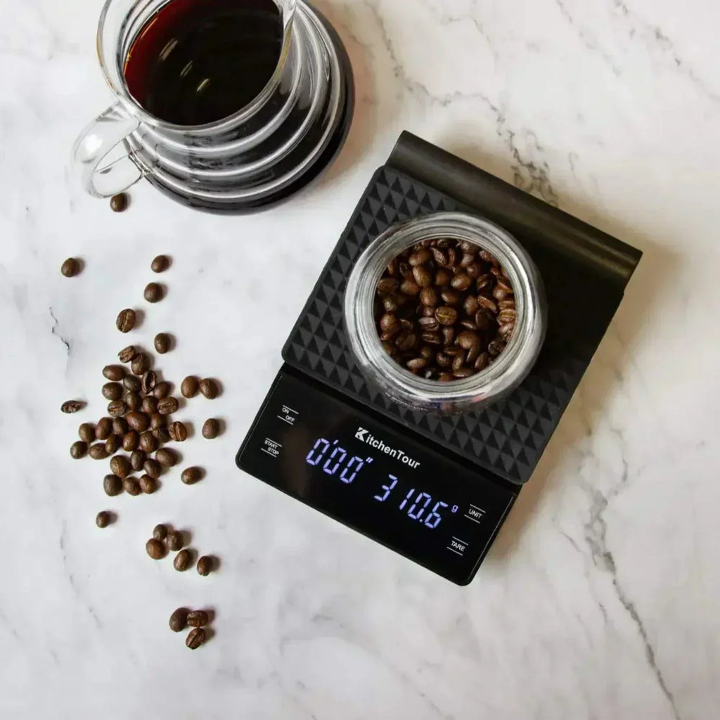Balance à café numérique multifonction avec minuterie – Écran LCD haute précision pour préparer du café en versement, par filtration goutte à goutte et à l’espresso