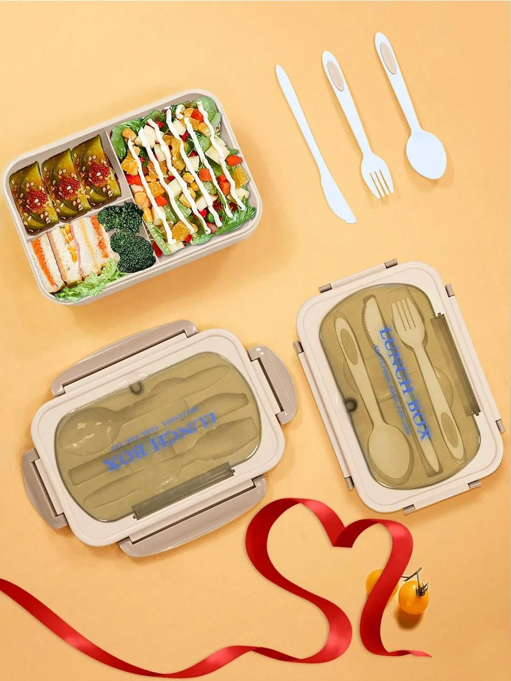 Portapranzo Bento da 1200 ml — 4 scomparti, a tenuta stagna, posate