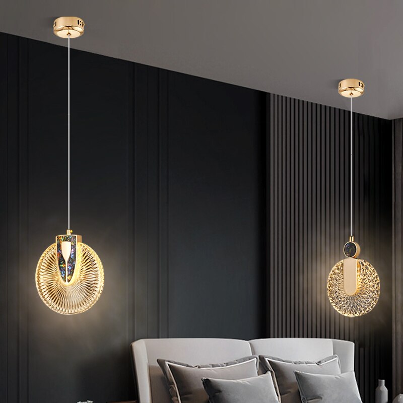 Lámpara colgante redonda de cristal con luz LED dorada de lujo DUN