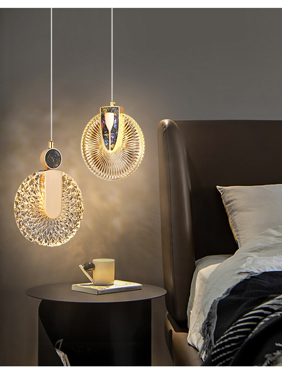 Lámpara colgante redonda de cristal con luz LED dorada de lujo DUN