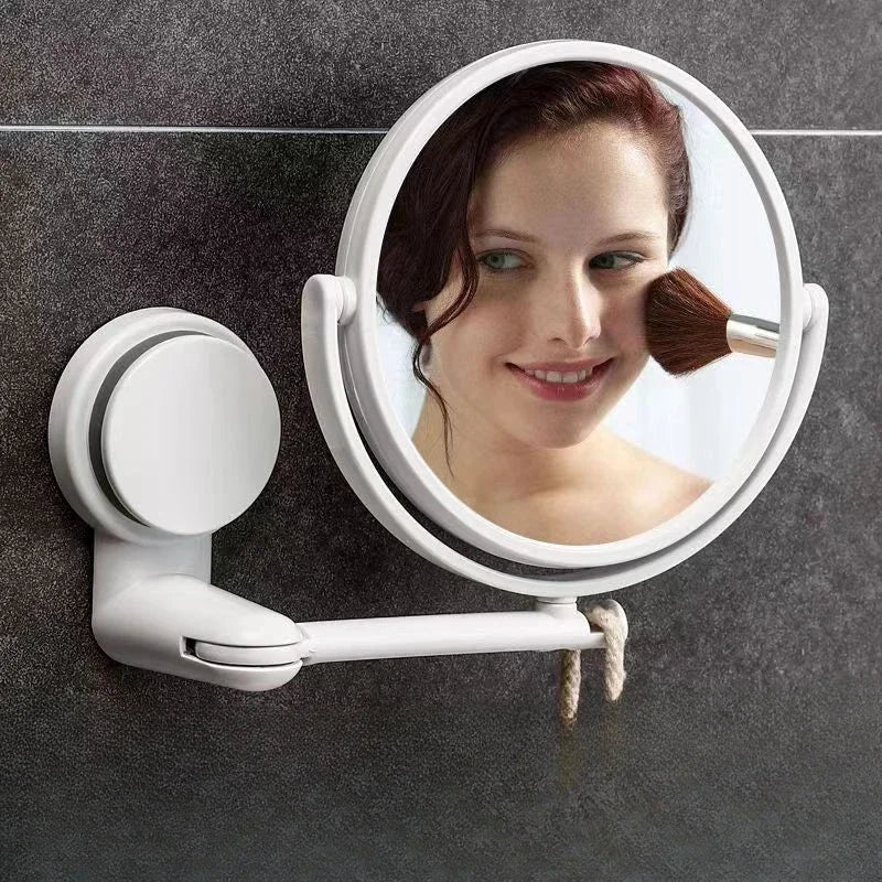 Specchio da Trucco Sara a Braccio Estensibile Pieghevole da Parete – Doppia Faccia Girevole, Installazione Senza Fori