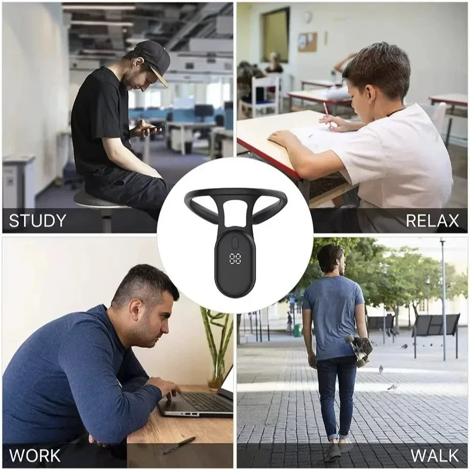 Chytrý připomínač držení těla - mikro-vibrační upozornění - silikon vhodný pro styk s potravinami - USB dobíjecí - černý