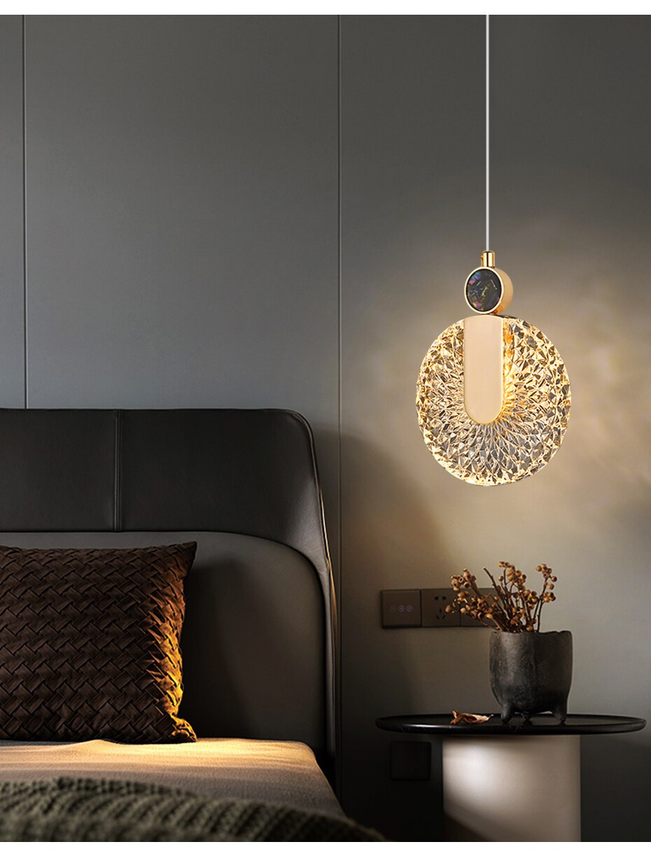 Lámpara colgante redonda de cristal con luz LED dorada de lujo DUN