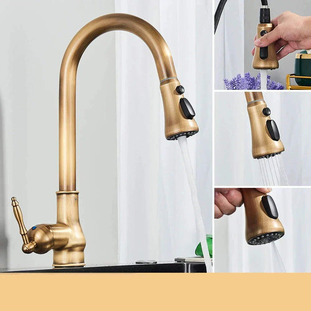 HeritageTap Paip Dapur Kuningan Antik Gaya Retro Dengan Paip Berputar