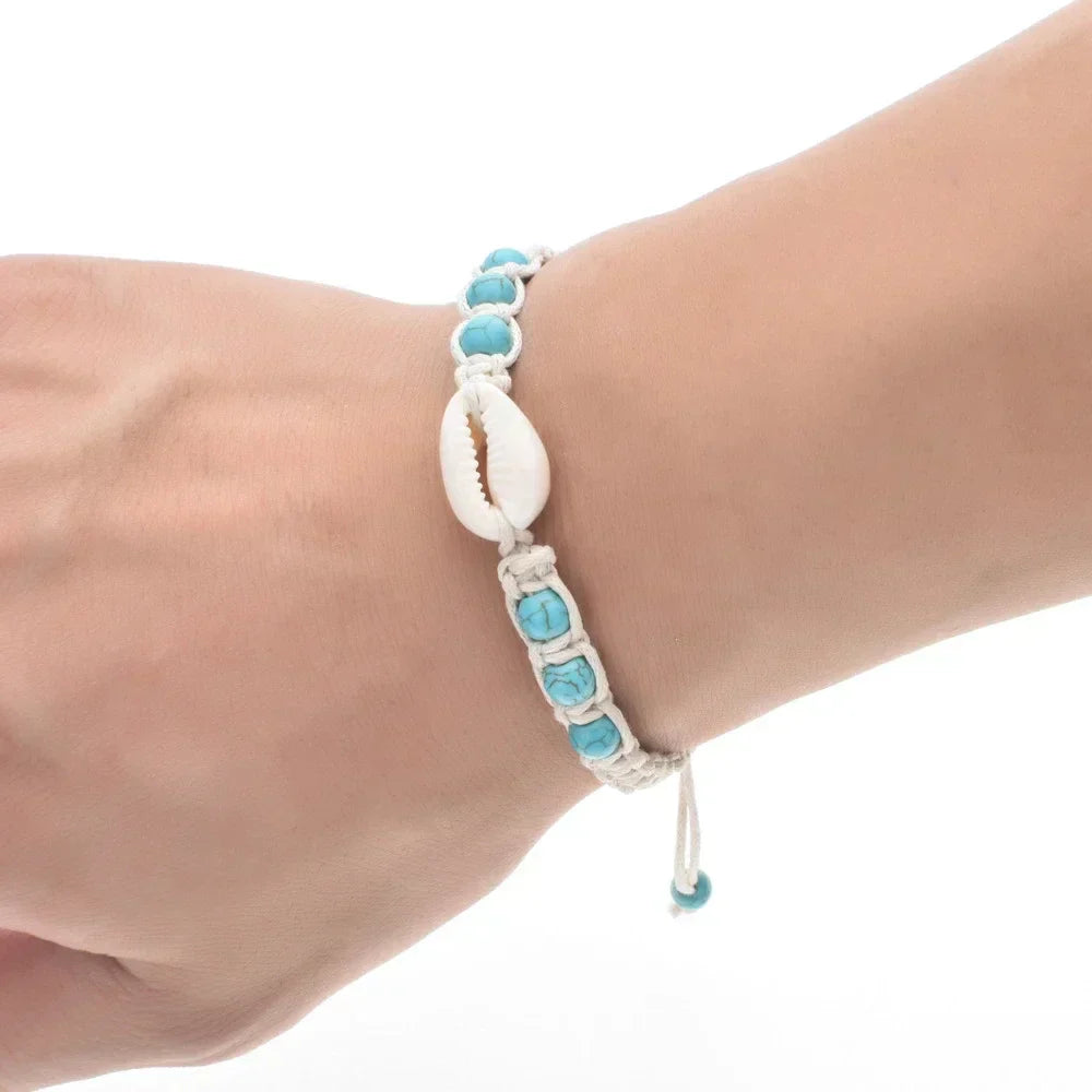 Unisex sommerarmbånd med søstjerner, muslingeskaller og flet