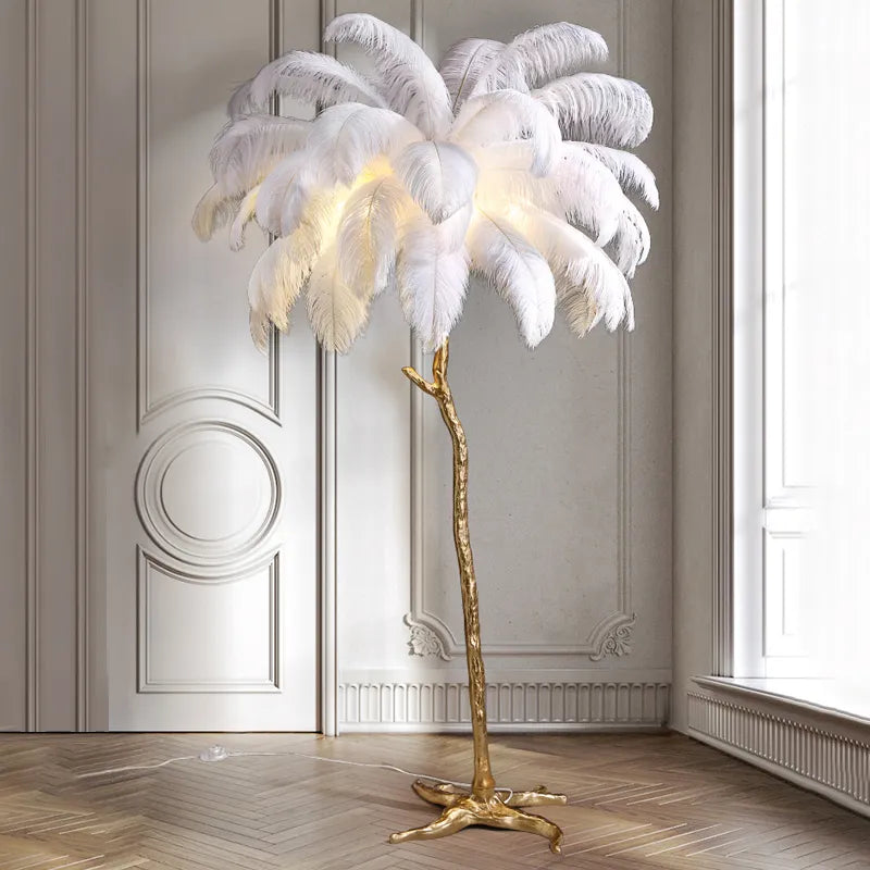 LuxeQuill Ostrich Feather Floor Lamp For Living Room